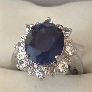 NWT Lab Grown Blue Sapphire & Diamond Halo Ring (7)